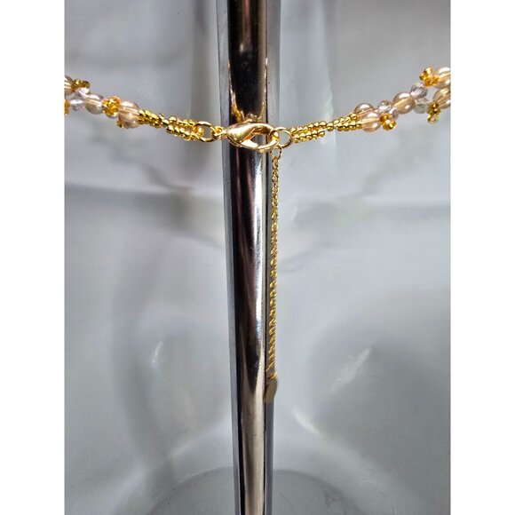 Handcrafted 18k Gold Plated Heart Locket Peach Zircon & Prehnite Beaded Necklace - Picture 6 of 10